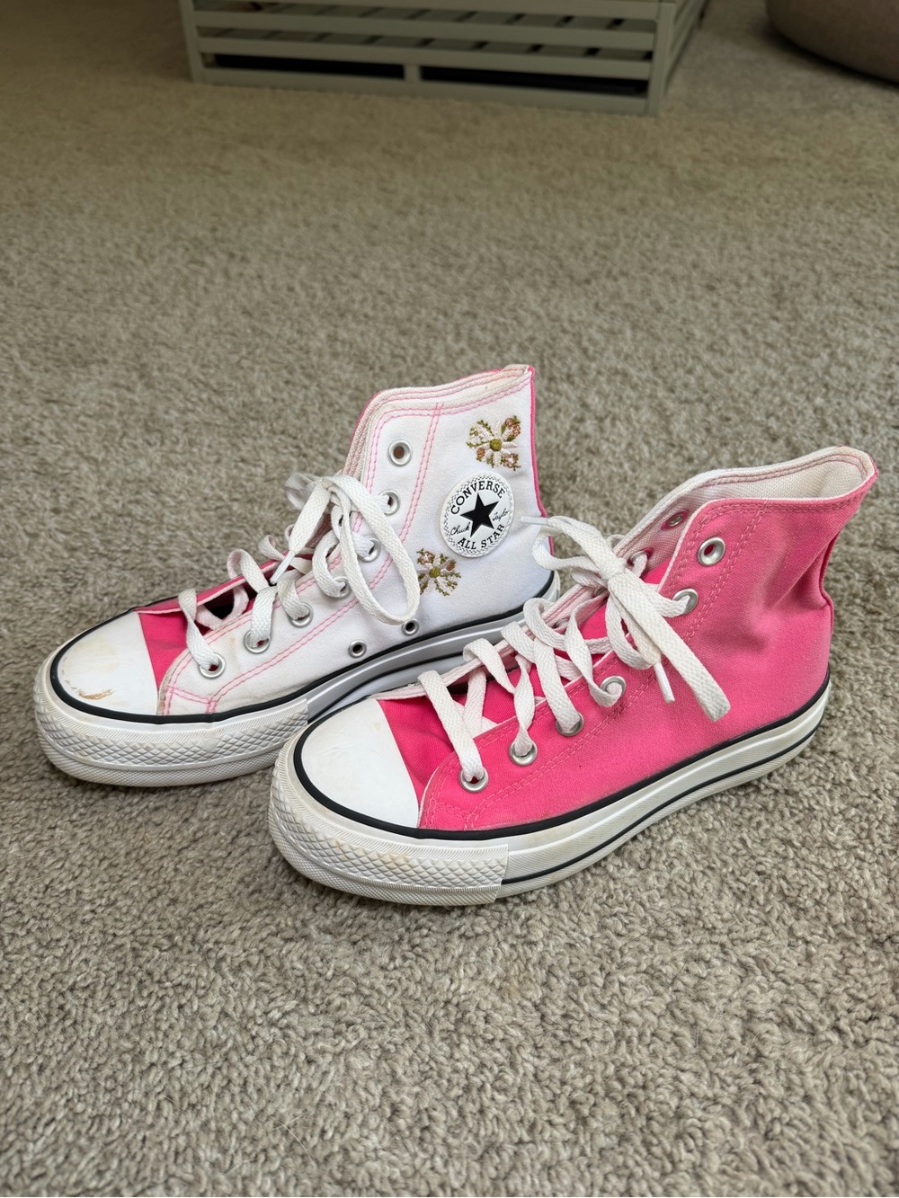 Converse Platform Two-Tone Pink and White High-Top Sneakers